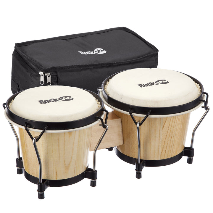 RockJam RJ-100300 7" and 8" Bongo Set with Padded Bag and Tuning Wrench Natural Natural Single, Natu