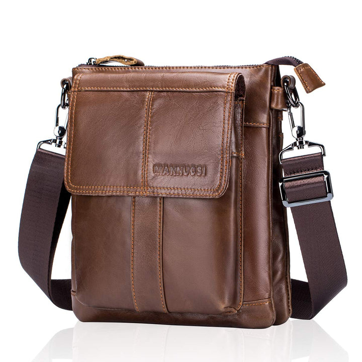 Herren Schultertaschen Geschäft Erste Schicht Rindsleder Beiläufig Crossbody Tasche DE470 Braun, Bra
