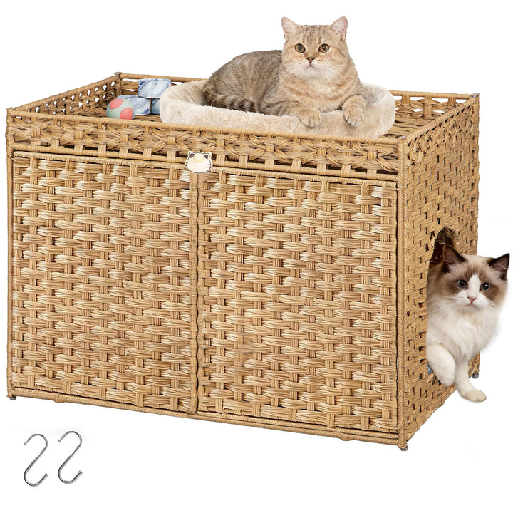 Katzenklo Schrank, Handgewebtes Rattan-Katzenhaus mit Matte und Zaun, Katzenklo Versteckt in Möbelop