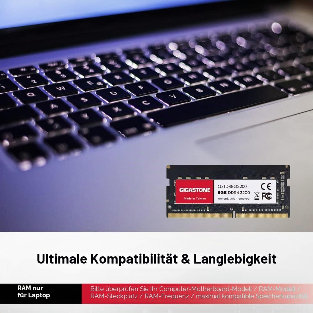 [DDR4 RAM] Gigastone Laptop RAM 8GB DDR4 Ram 8GB DDR4-3200MHz PC4-25600 CL22 1.2V SODIMM 260 Pin/Pol