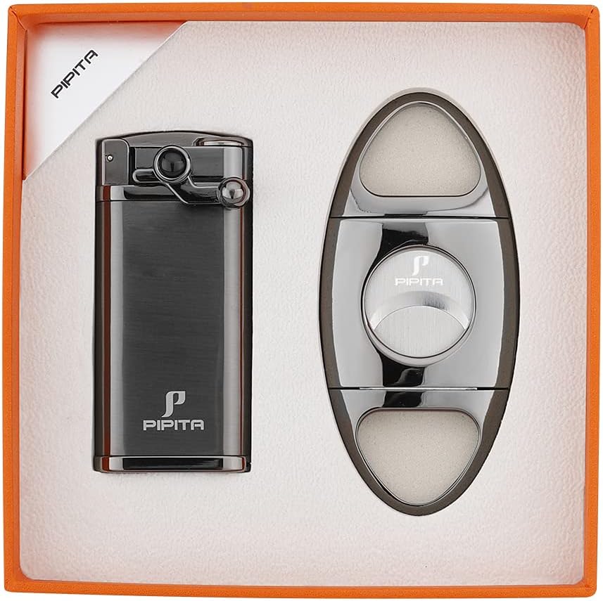 PIPITA Winddicht Fackel Feuerzeuge Geschenk Sets, Single Blauer Flammen Feuerzeug Nachfüllbare Metal