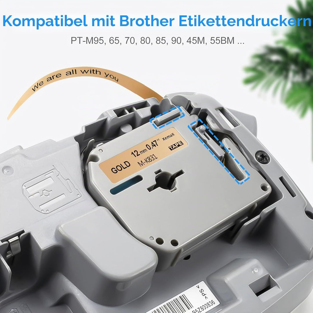 6x XemaX Etikettenband Ersatz für Brother M-K Bänder M-K131 M-K231 M-K831 M-K931 12mm x 8m Silber Go