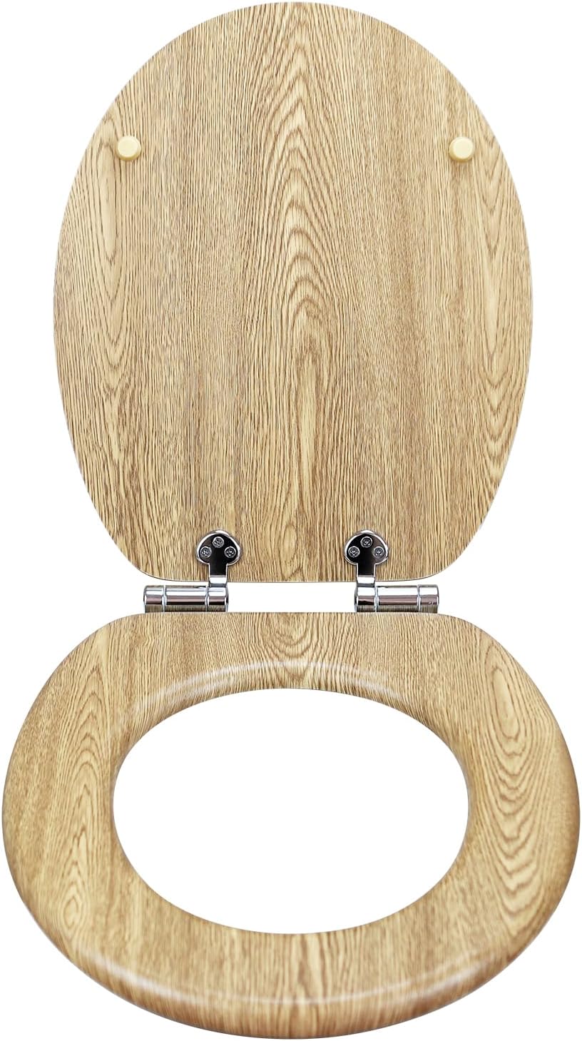 WC Sitz mit Absenkautomatik, hochwertiger Toilettendeckel aus MDF Holz, Einfache Montage Stabiler Kl