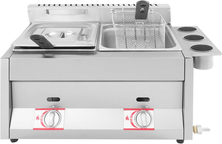 Gewerbliche Gas-Fritteuse 2 Becken je 6L, 430 Edelstahl Tischfriteuse 50-380°C, Flüssiggas Frittierg