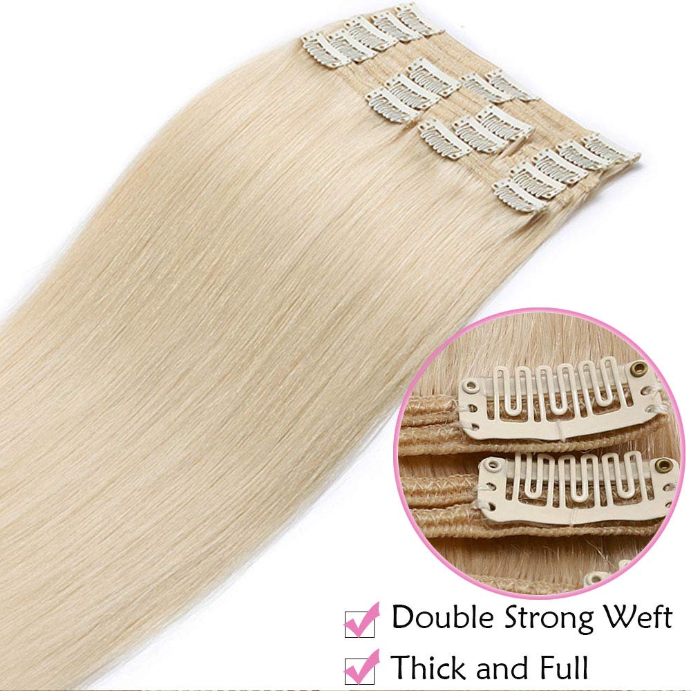 SEGO Clip in Extensions Echthaar Haarverlängerung Haarteil Doppelt 8 Tressen hitzebeständig glatt Pl