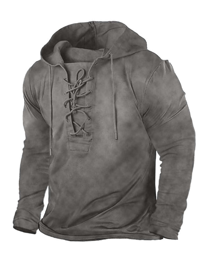 Beotyshow Herren Vintage Hoodie Langarm Shirt Männer Lace Up Hooded Langarmhemd Distressed Casual Ou
