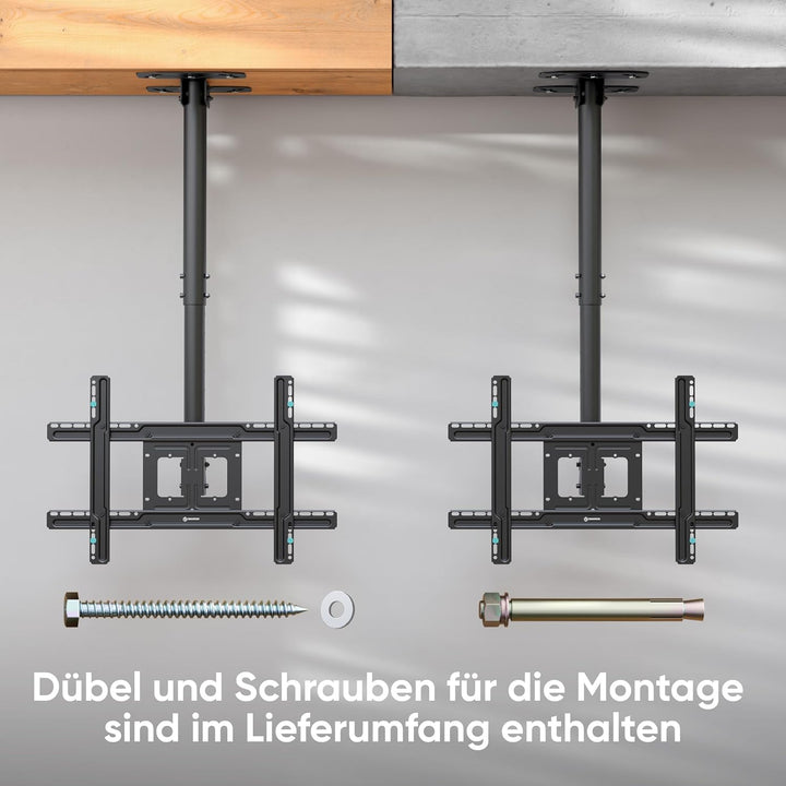 ONKRON TV Deckenhalterung für 32-80 Zoll Fernseher bis 68 kg, TV Halterung Decke extra lang, höhenve