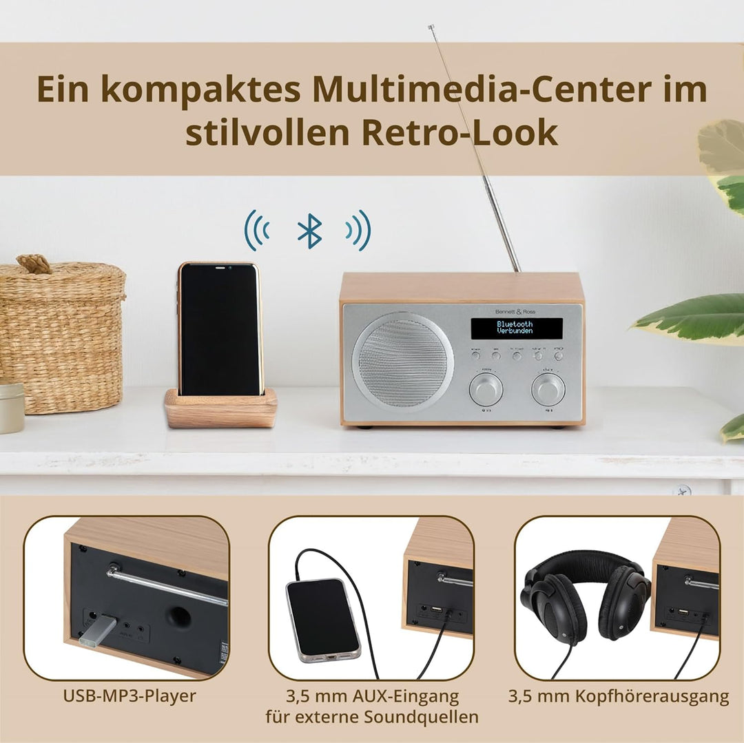 Bennett & Ross DAB-258 NT Vikedal DAB+/FM Digitalradio - Bluetooth Streaming vom Smartphone - USB MP
