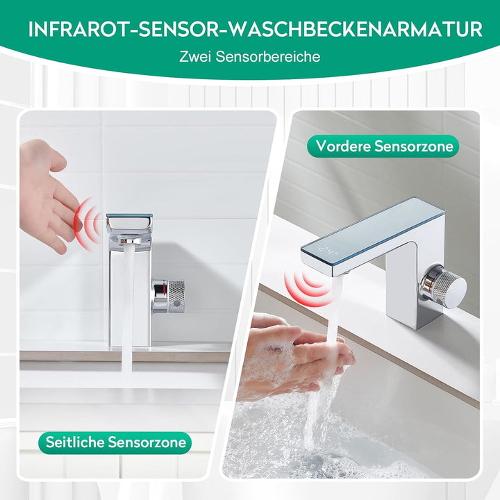 CREA Infrarot Sensor Wasserhahn Bad, Automatisch Sensor Armatur für Waschbecken,Digitalanzeige Warme