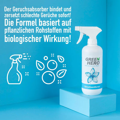 Green Hero Geruchsneutralisierer Spray 500ml für Textilien, Schuhe, Wohnräume und Auto zur Entfernun