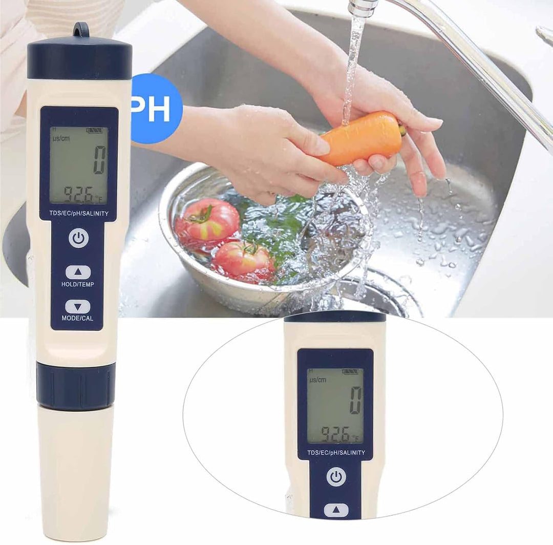 TOPINCN Wasserqualitätsprüfgerät,5in1 multifunktionale tragbare Digitale Wasserqualität Tester PH/Sa