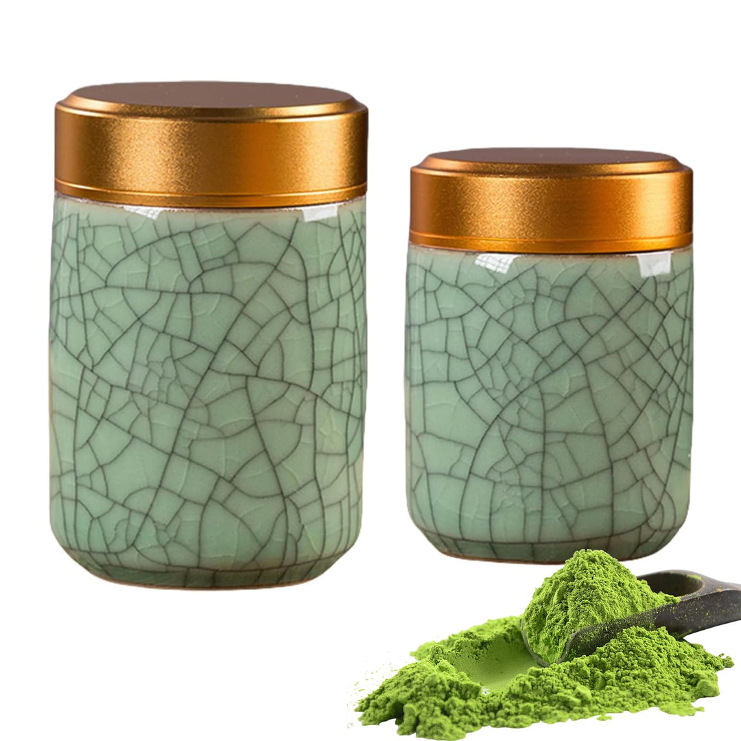 2 Stück Kleiner Keramischer Matcha-Behälter, Matcha Set, Keramik Teedose, Tragbarer Aufbewahrungsbeh