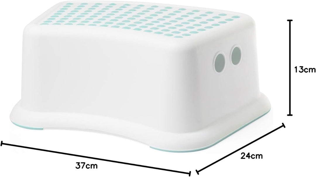 IKEA Kinderhocker FÖRSIKTIG Tritthocker Schemel - 13 cm hoch - weiss/türkis