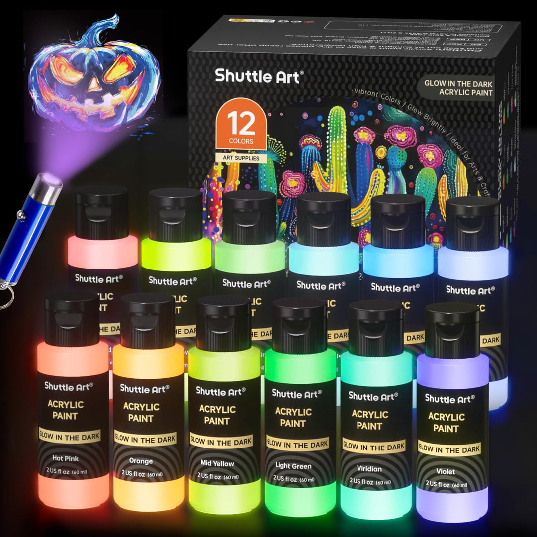 Shuttle Art Fluoreszierende Farbe, 12×60ml Leuchtfarben nachtleuchtend, Glow in the Dark nachtleucht