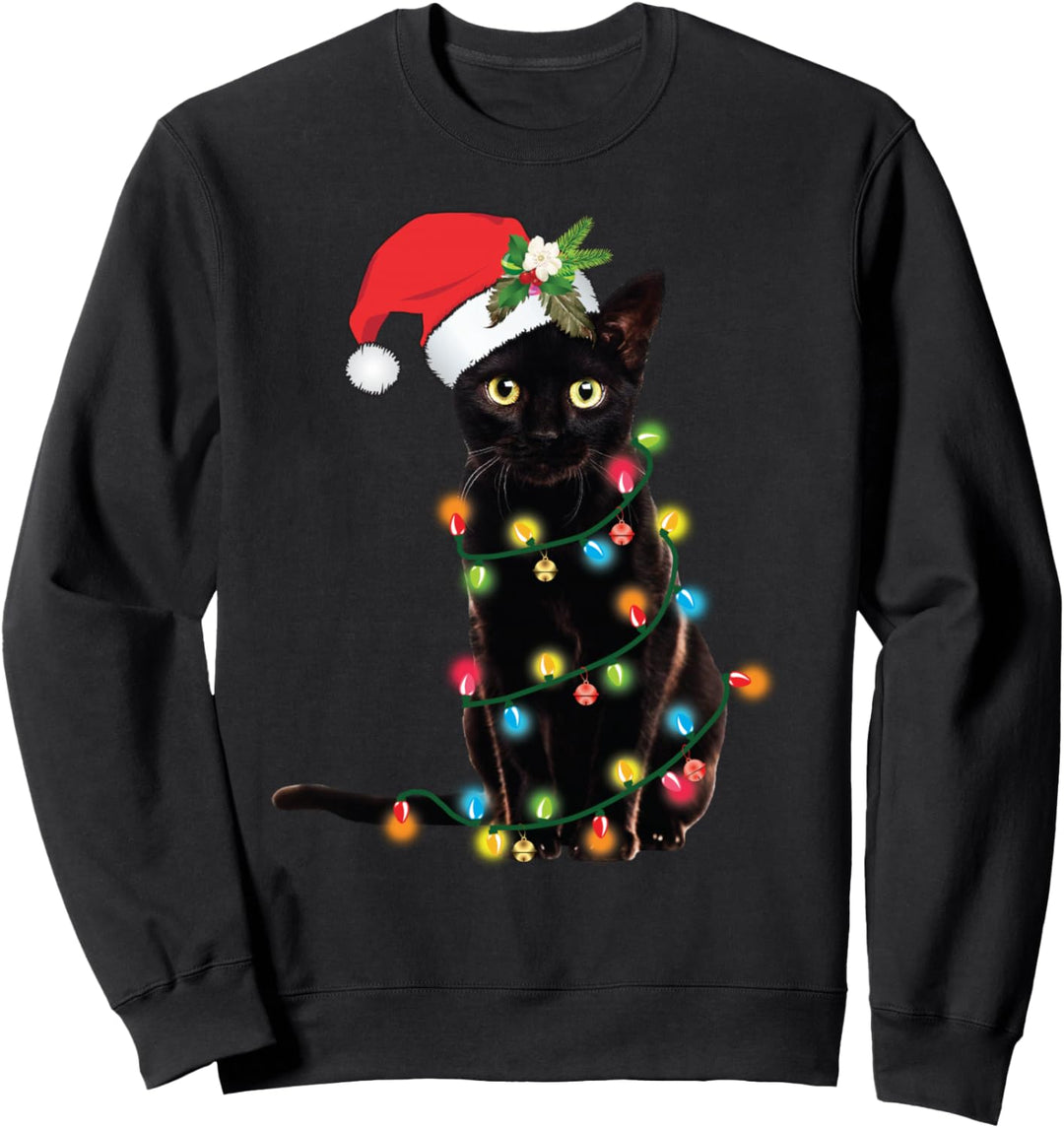 Schwarzer Katzen-Weihnachtsmann, der in den Sweatshirt