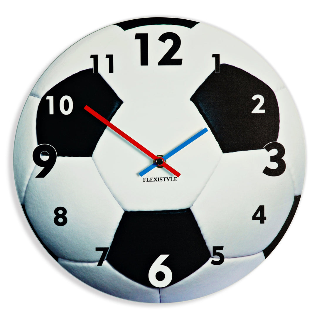 FLEXISTYLE Einzigartige Wanduhr für Kinder Fussball, leise Nicht Ticken, oval, 30 cm, Acryl, für Kin