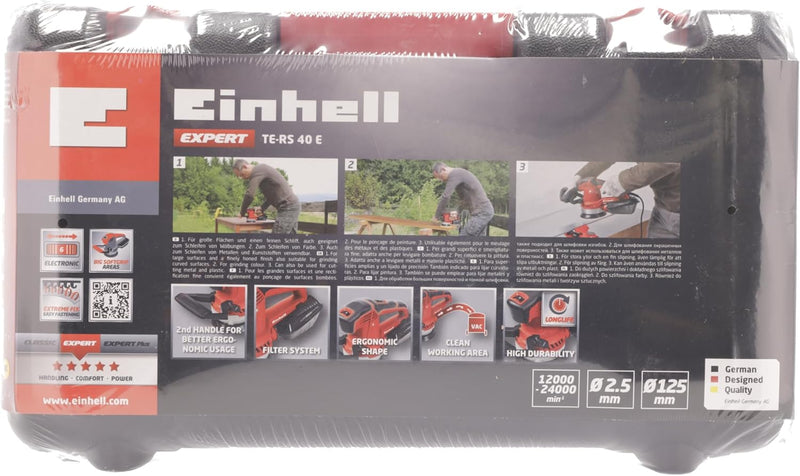 Einhell Exzenterschleifer TE-RS 40 E (400W, 12.000-24.000 1/min Schwingzahl, 125mm Scheiben-ø, aktiv