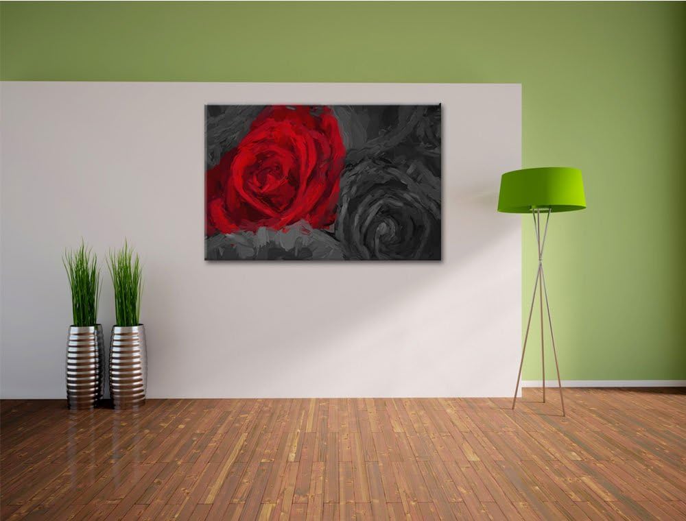 romantische rote Rosen schwarz/weiss Deluxe Format: 100x70 cm auf Leinwand, XXL riesige Bilder ferti