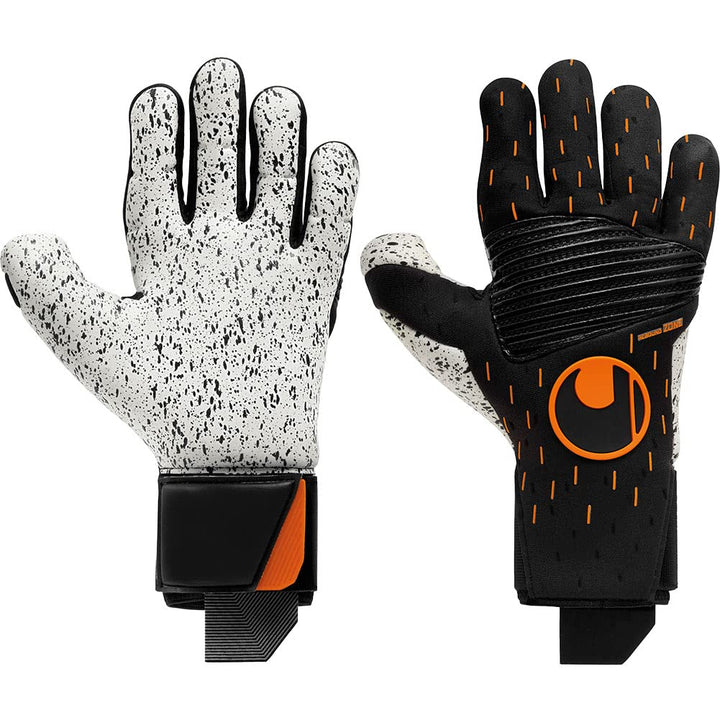uhlsport Speed Contact SUPERGRIP+ Reflex Torwarthandschuhe für Erwachsene, Unisex, Schwarz/Weiss/Ora