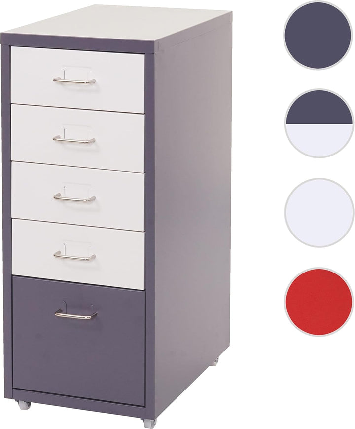 PROREGAL Rollcontainer Housten HxBxT 69x28x41cm 5 Schubladen Dunkelgrau Weiss-Dunkelgrau Schubladens