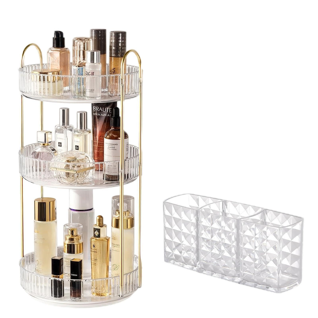 360° Drehbar Kosmetik Organizer, 3 Ebenen Make Up Schmink Organizer, Beauty Kosmetik Aufbewahrung Or