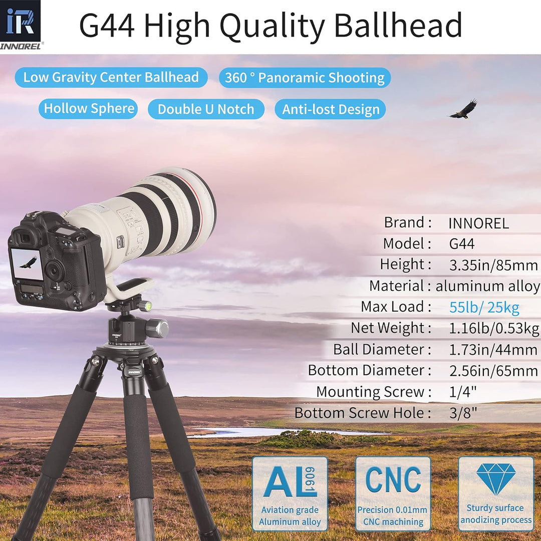 INNOREL G44 Low Profile Panorama-CNC-Metall-Kamerastativ-Kugelkopf mit 1/4" Arca Swiss Universal-Sch
