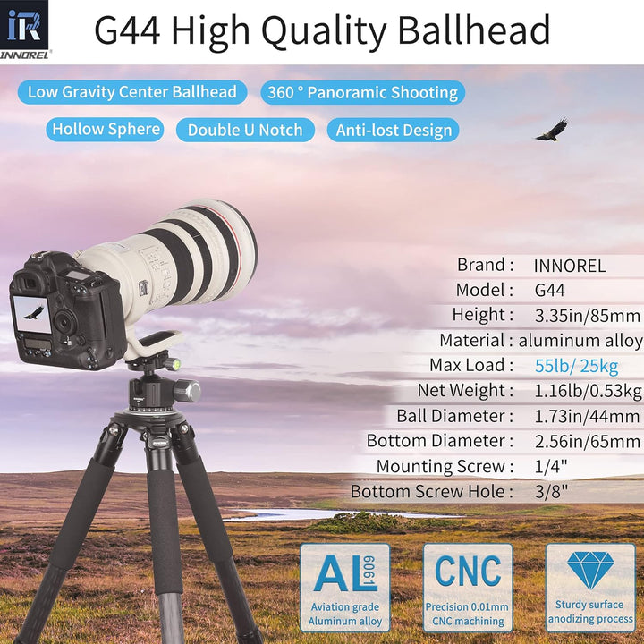 INNOREL G44 Low Profile Panorama-CNC-Metall-Kamerastativ-Kugelkopf mit 1/4" Arca Swiss Universal-Sch
