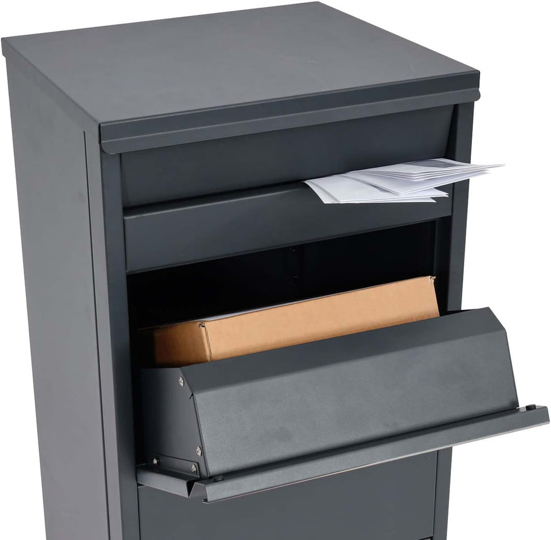 Paketkasten HWC-G80, Paketbox Standbriefkasten Briefkasten Grösse L - verzinkt anthrazit, Holzoptik