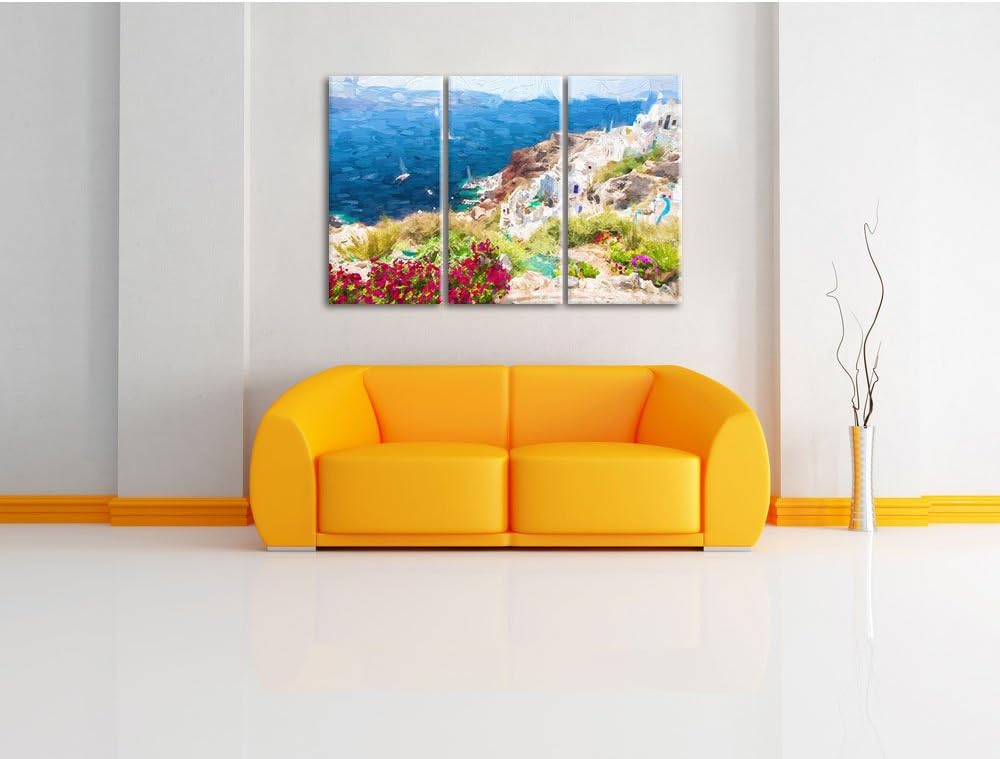 Pixxprint Griechische Küste als Leinwandbild/Grösse: 3 Teilig (120x80 cm) cm/Wandbild/Kunstdruck/fer