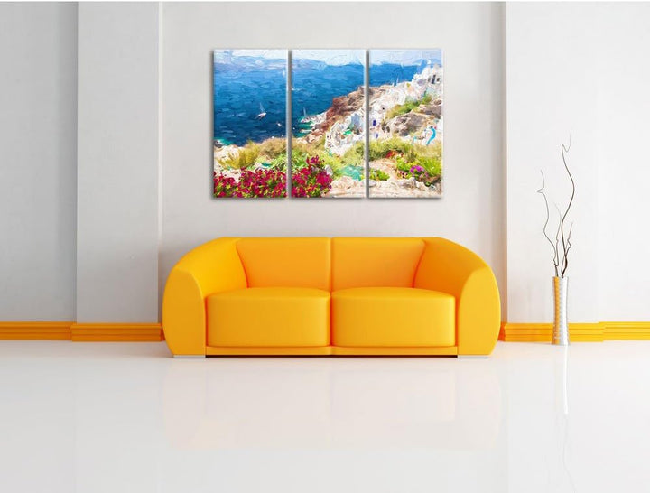 Pixxprint Griechische Küste als Leinwandbild/Grösse: 3 Teilig (120x80 cm) cm/Wandbild/Kunstdruck/fer