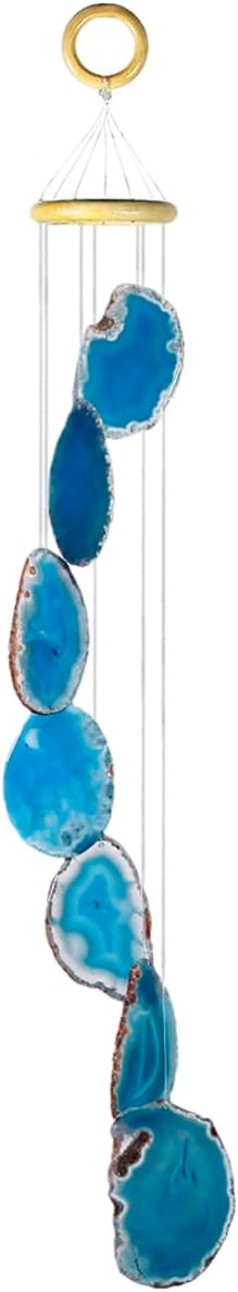 KYEYGWO Blau Achat Scheiben Geode Windspiel Sun Catcher KristallsteinGlockenspiel Artwork für Hausga