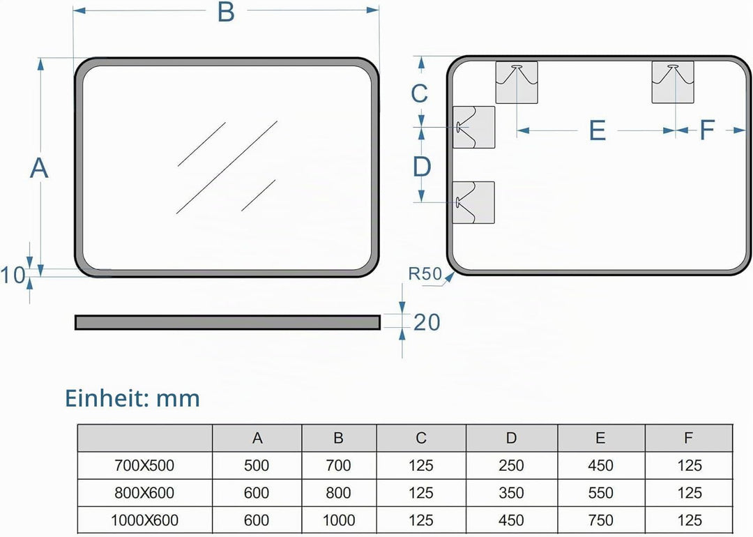 MIQU Badezimmerspiegel 80x60 cm Wandspiegel Gross Badspiegel ohne Beleuchtung Rechteckig mit Schwarz