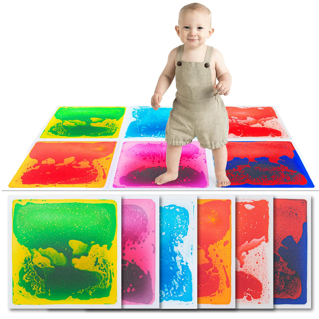 Art3d Flüssige Sensorische Bodenfliesen 30 x 30 cm Spielzimmer Tanzfläche Quadratisch Bunt 6 Fliesen