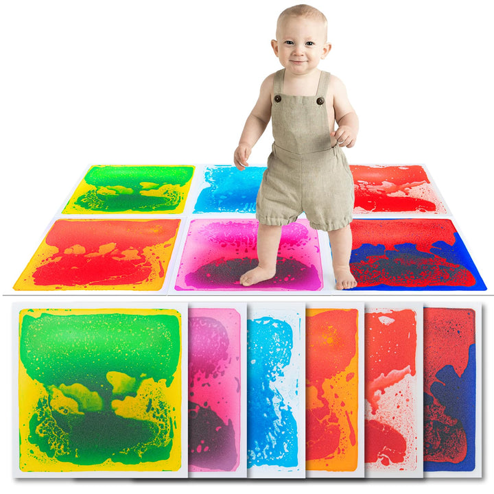 Art3d Flüssige Sensorische Bodenfliesen 30 x 30 cm Spielzimmer Tanzfläche Quadratisch Bunt 6 Fliesen