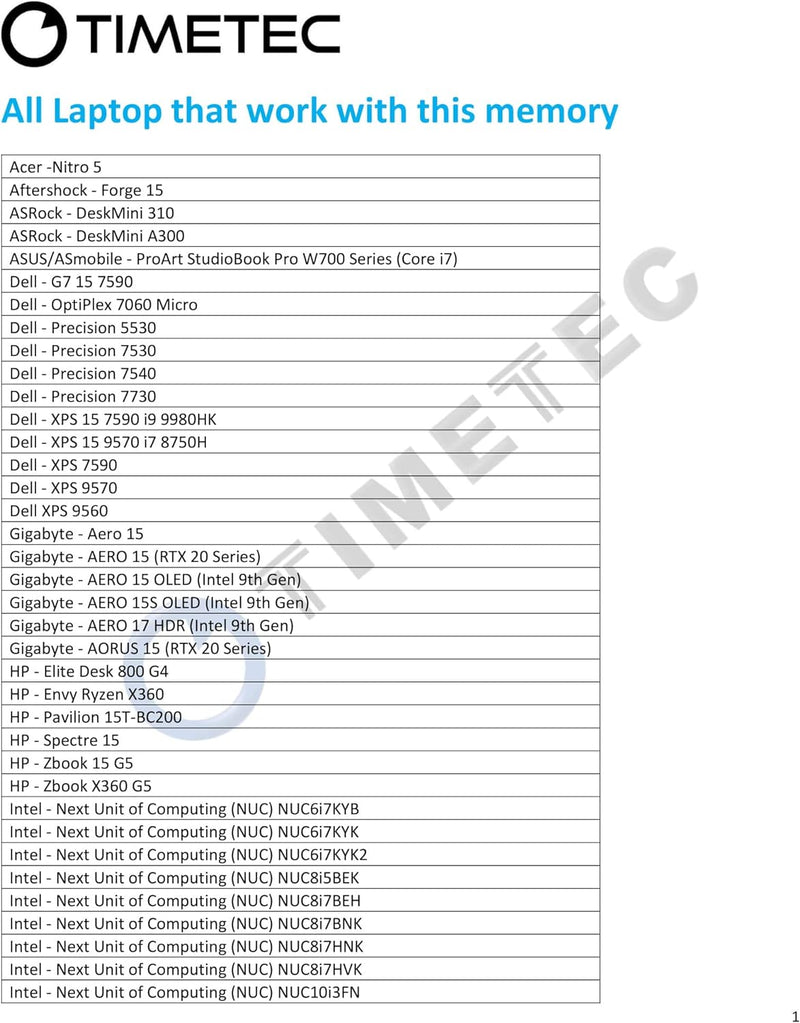 Timetec 32GB DDR4 2666MHz PC4-21300 Non-ECC Unbuffered 1.2V CL19 2Rx8 Dual Rank 260 Pin SODIMM Lapto