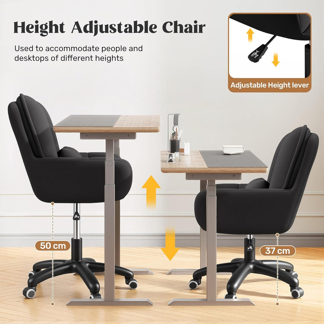 Homeoffice & Schminkstuhl 2-in-1 Ergonomischer Samt Drehstuhl 360° mit Kopfkissen, Höhenverstellbar