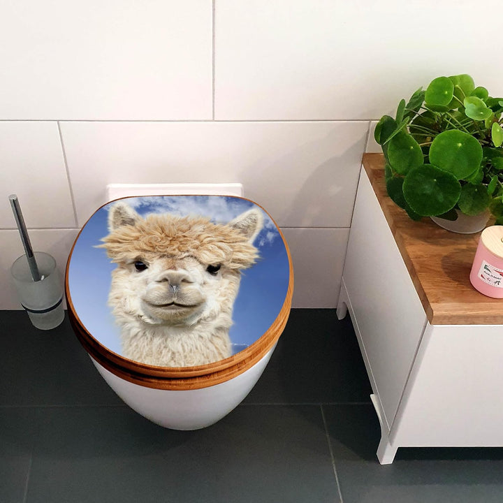 banjado® Design WC Sitz Bambus Absenkautomatik mit Motiv Lama/Toilettendeckel mit Absenkautomatik Ho