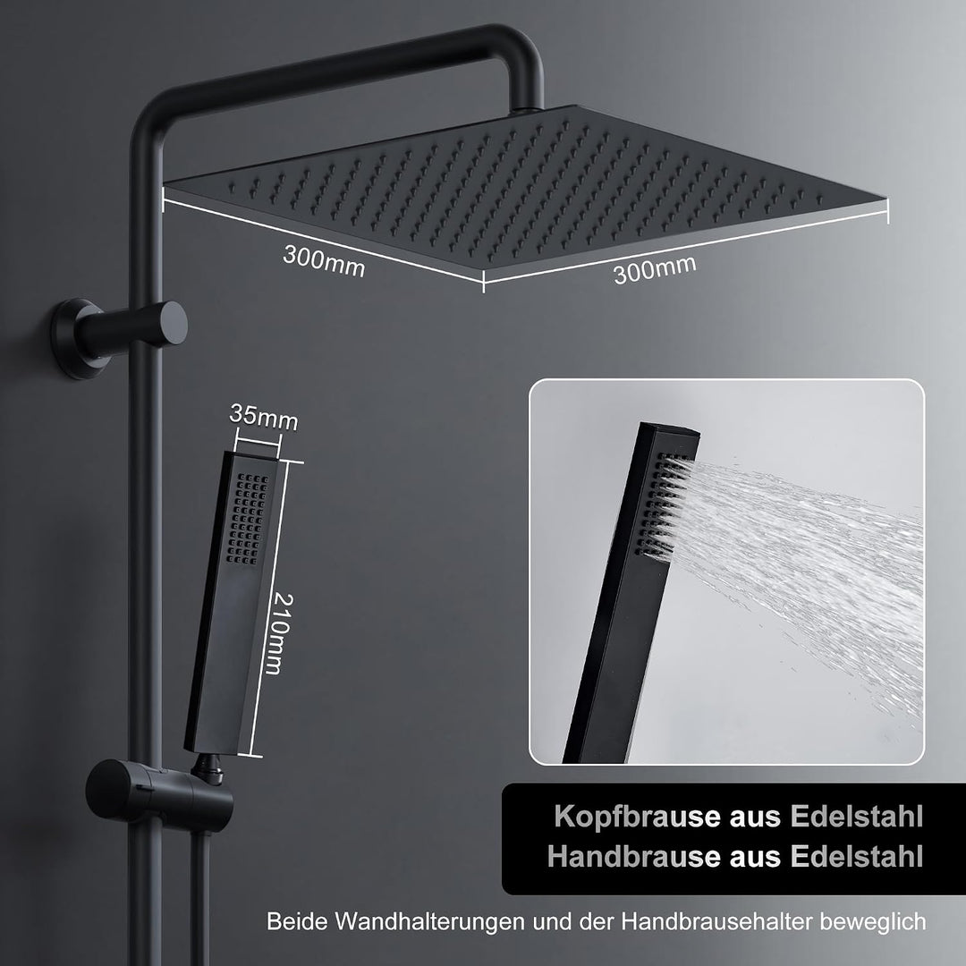 Görbach Regendusche Duschsystem ohne Armatur, Edelstahl Duschset mit 92cm Duschstange, Eckig XXL Übe