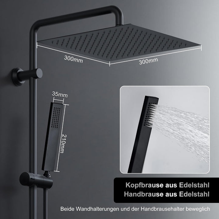 Görbach Regendusche Duschsystem ohne Armatur, Edelstahl Duschset mit 92cm Duschstange, Eckig XXL Übe