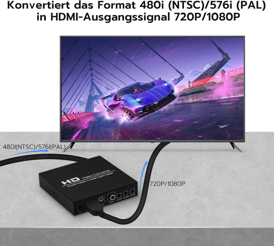 Mcbazel SCART+HDMI-zu-HDMI-Konverter mit 3,5 mm wandelt EIN Signal im Format 480I(NTSC)/576I(PAL) in