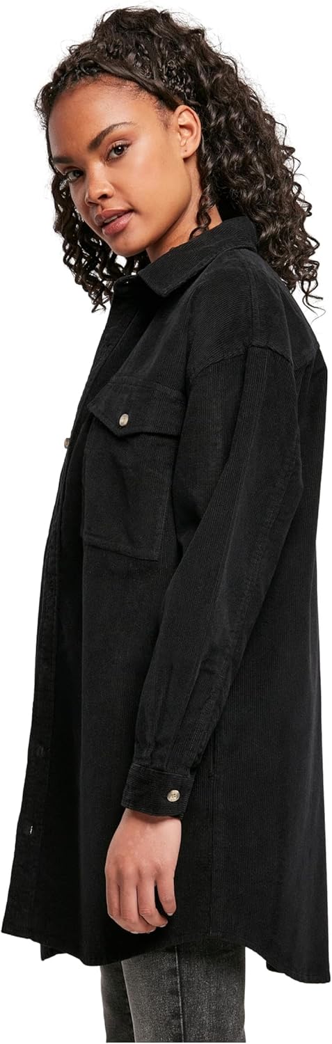 Urban Classics Damen Overshirt-Jacke lange Kord Hemdjacke mit zwei Brusttaschen & Jackentaschen, Grö