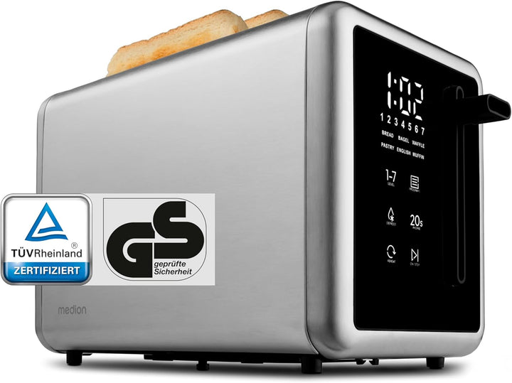 MEDION Toaster 2 Scheiben mit Brötchenaufsatz (7 Bräunungsstufen, 5 Automatikprogramme, 850 Watt, Au