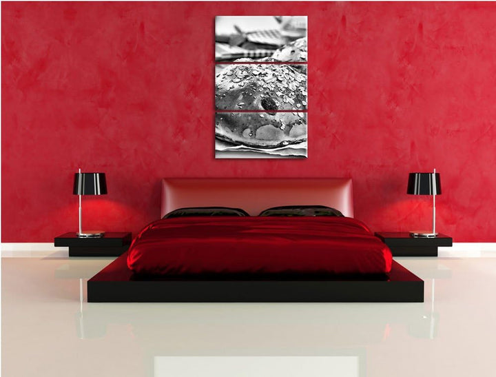 Pixxprint Monocrome, Süsse Rosinenbrötchen 3-Teiler Leinwandbild 120x80 Bild auf Leinwand