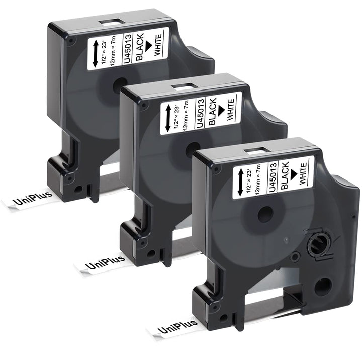 UniPlus Schriftband Ersatz Kompatibel für Dymo D1 12mm 45013 S0720530 Schwarz auf Weiss Kompatibel f