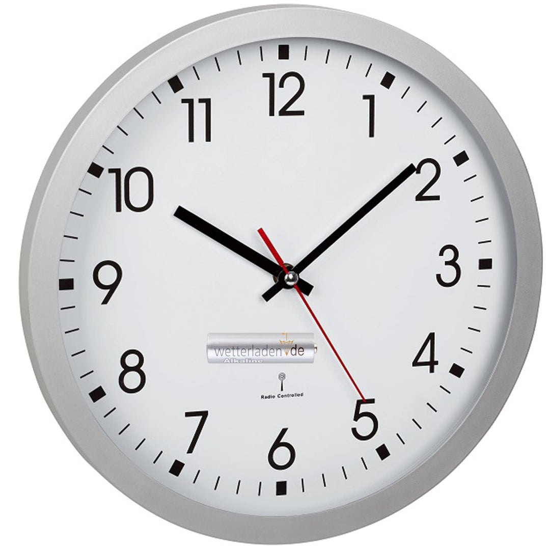 TFA Dostmann Analoge Funk-Wanduhr, 60.3522.02, mit Sekundenzeiger, Glasabdeckung, grosses Ziffernbla