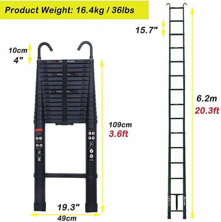 6,2 m Teleskopleiter Mehrzweckleiter ausziehbar klappbar Aluminiumleiter 6.2m/20ft, 6.2m/20ft