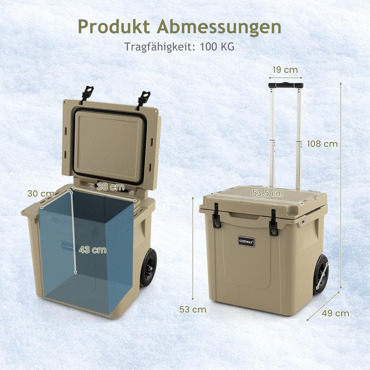 GOPLUS Kühlbox 43L, Isolierbox tragbar mit Rollen & Alu Griff, grosse Thermobox Coolbox ohne Strom f