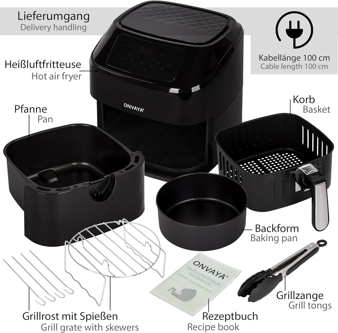 ONVAYA® Heissluftfritteuse | Airfryer XXL | Fritteuse ohne Öl & Fett | für 5-6 Personen | mit LED-Di