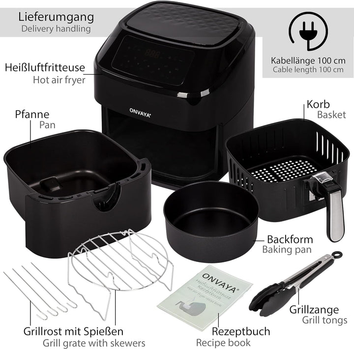 ONVAYA® Heissluftfritteuse | Airfryer XXL | Fritteuse ohne Öl & Fett | für 5-6 Personen | mit LED-Di