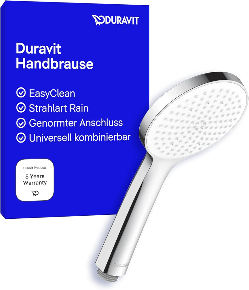 Duravit Universal Duschkopf, Duschbrause mit Strahlart Rain, Handbrause rund (Ø 110 mm), Brausekopf